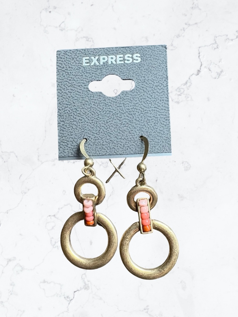 Express Gold-Tone Hoop Drop Earrings with Pink and Coral Beads